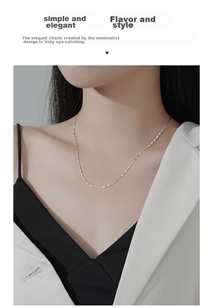Dijing 999 Sterling Silver Necklace for Women, Single Chain without Pendant, Collarbone Chain, Plain Chain, Simple And Fashionable Jewelry, Birthday Gift for Girlfriend 1