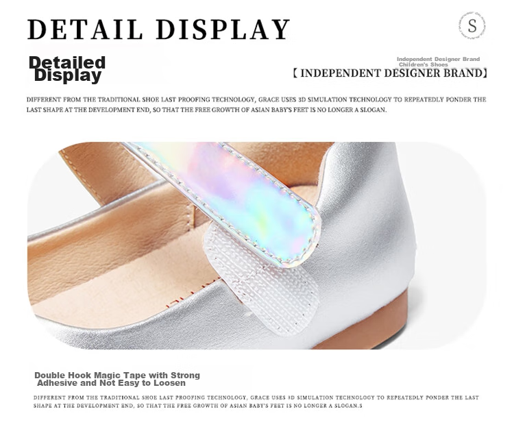 Snoffy Girls' Leather Shoes, Spring Children's Crystal Shoes, Shiny Diamond Princess Shoes, Comfortable Soft-Soled Flats for Little Girls, Moonlight Silver, Size 28 23