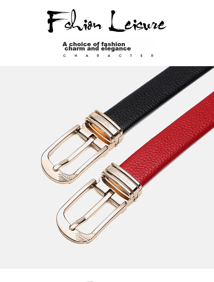 CROCODILE Zodiac Year Top-Grain Leather Women's Belt, Casual Pin Buckle Belt, Birthday Gift for Girlfriend, 11609 Red 1