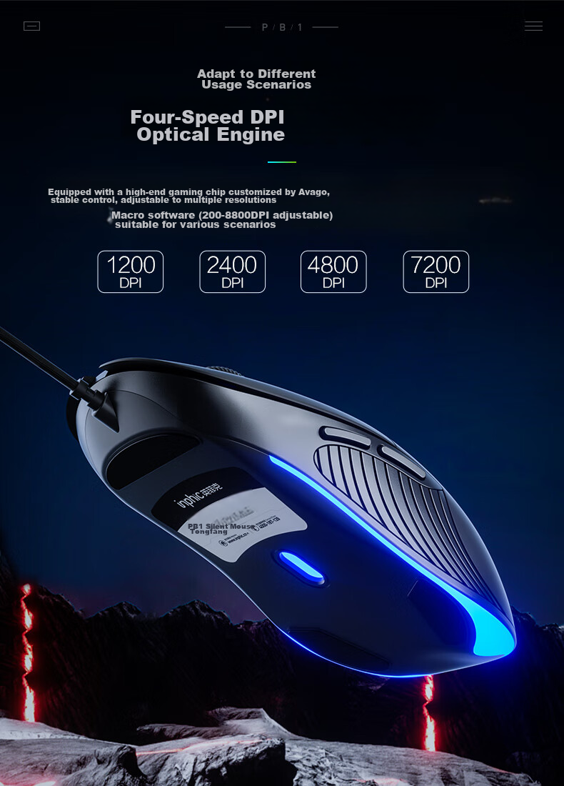 INPHIC B2 Wired Gaming Mouse, Macro Light-Sound Office Ergonomic USB Interface, Compatible with Laptops And Desktops, Classic Black 3