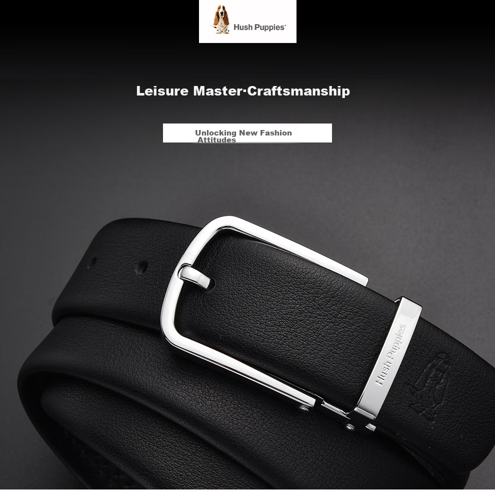 Hush Puppies Pin Buckle Leather Belt, Business Men's Belt Gift Box, Birthday Present for Husband 1