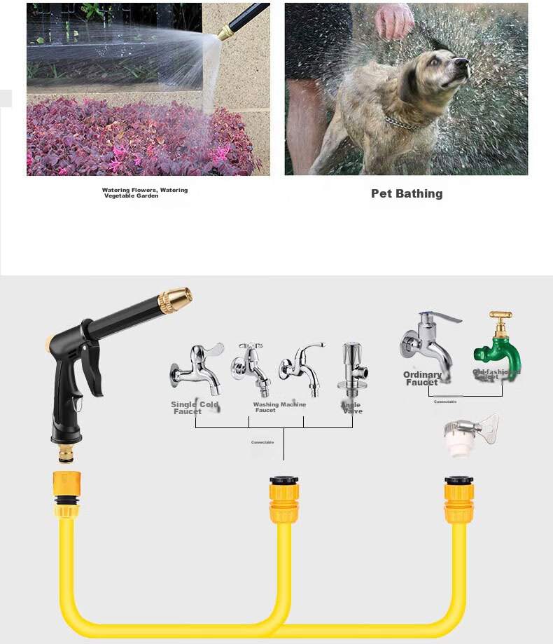 Dipuer Car Wash Gun, High-Pressure Water Gun Household Cleaning Tool, Car Washing Hose Gun with Connector And 15-Meter Hose 12