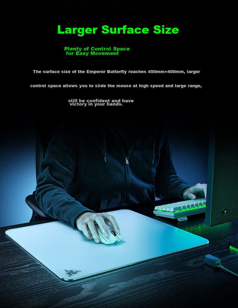 Razer Emperor Butterfly Tempered Glass Gaming Mouse Pad, White 8