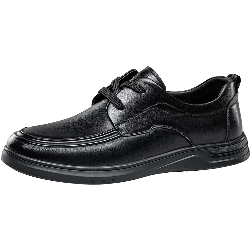 Connai Business Casual Leather Shoes Men's Office Commuter Cowhide Breathable Low-top Black Size 42