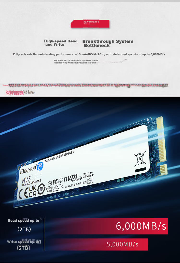 Kingston 2TB SSD M.2 (NVMe PCIe 4.0×4) NV3 Series, Read Speed 6000MB/s, AI Computer Accessory 2