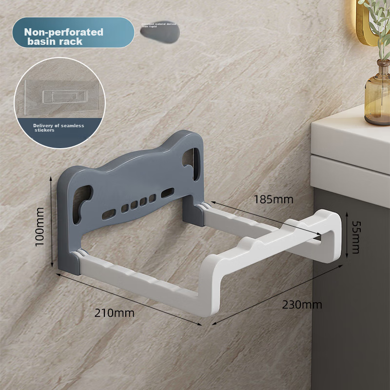 MUYA Foldable Basin Storage Rack, No Drilling Required, Wall-Mounted Bathroom Organizer, Toilet Hanging Shelf, Bathroom Storage Solutio