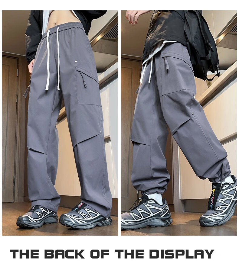Dingfengbaoluo Casual Pants for Men, Summer Loose-Fitting Trousers, Quick-Dry Sports American-Style Outdoor Cargo Pants, 2416 Black M 22