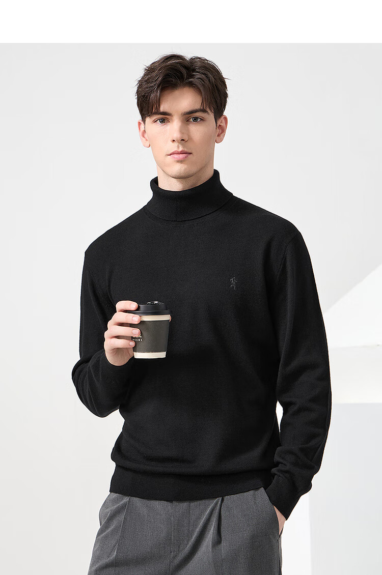 Dance with Wolves [100% Merino Wool] Turtleneck Warm Wool Sweater Versatile Long Sleeve Men's Sweater 306 Brown 175 6