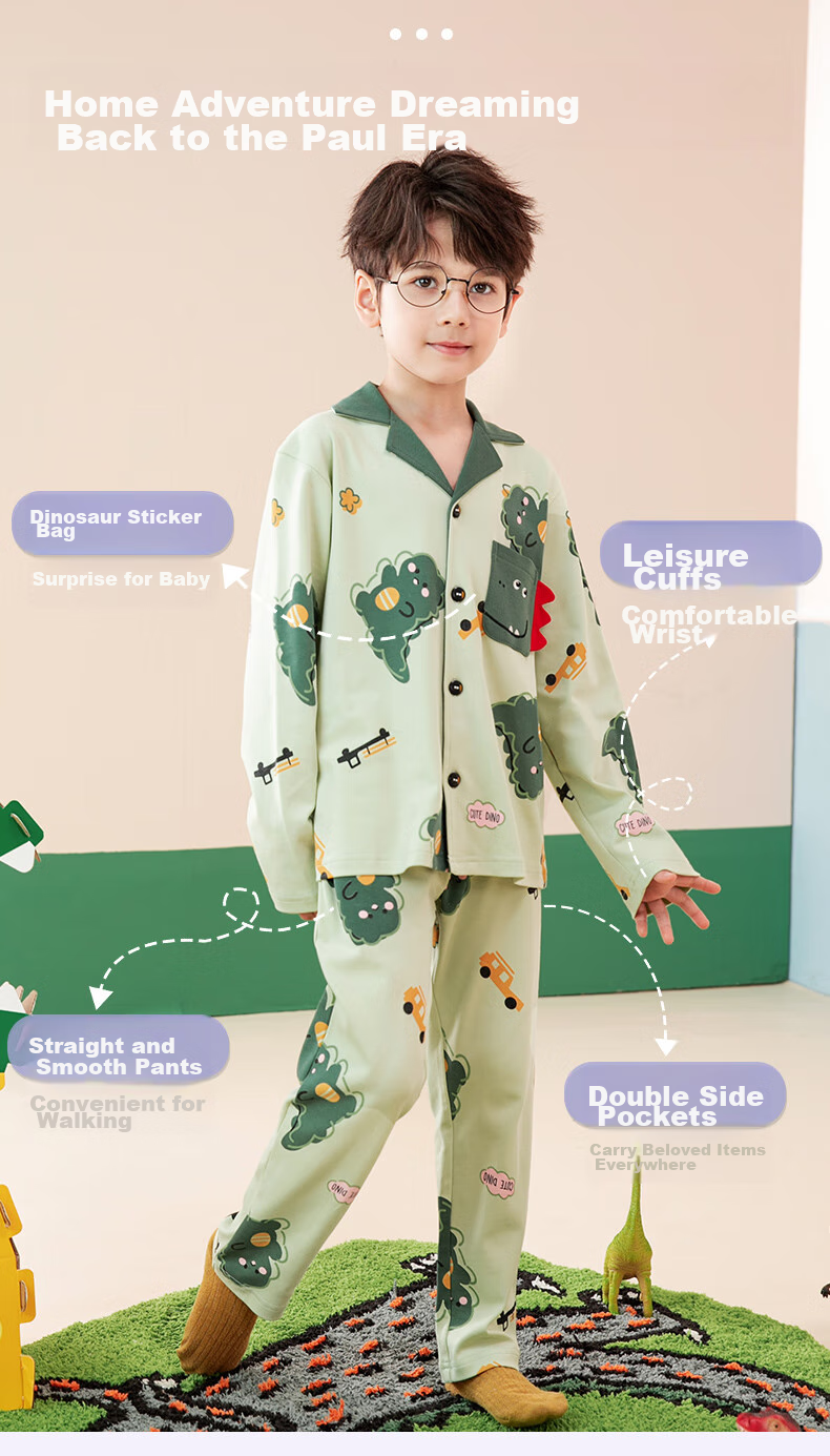Fenteng Children's Pajamas for Boys, Pure Cotton Spring Season Sleepwear, Can Be Worn Outside, Boys' Loungewear 2