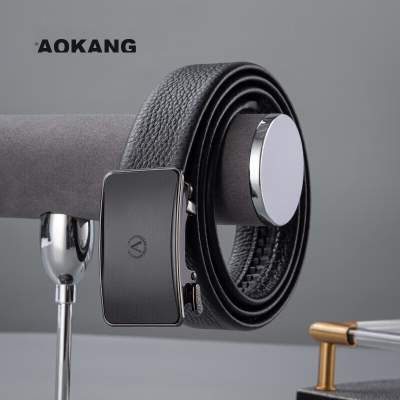 Aokang Men's Automatic Buckle Belt, Top-Grain Leather Waistband, Birthday Gift for Young And Middle-Aged Me