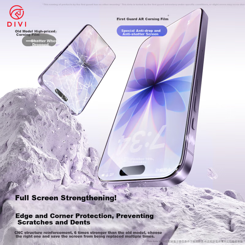 Защитное стекло DIVI AR Corning для Apple iPhone 17, ультратонкое, противоударное, антибликовое, с защитой от отпечатков пальцев, полное покрытие, 1 шт.