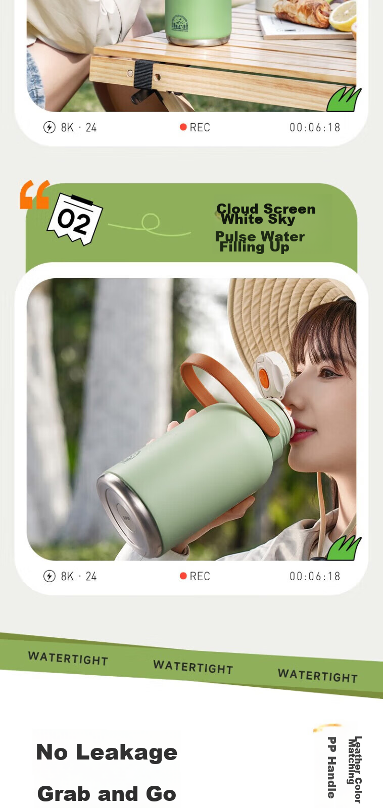 SUPOR Insulated Mug Large Capacity Portable 316 Stainless Steel Vacuum Insulated Travel Bottle 1.3L Mountain Green KCV13AC10 9