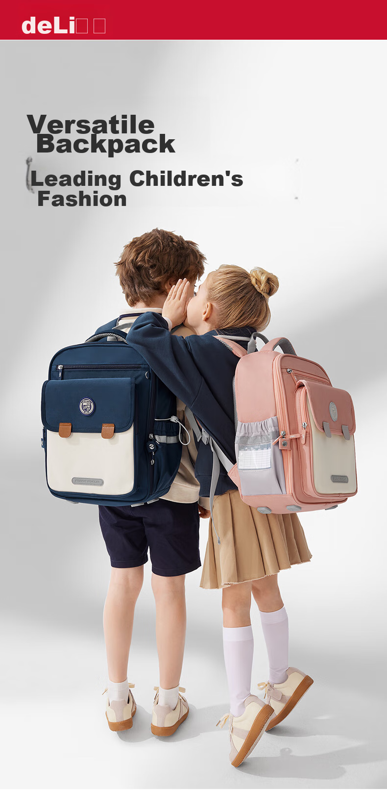 Deli Elementary School Spine-Protecting Backpack for Boys And Girls, Large Capacity Lightweight Backpack Regular Style BB189 Pink for Grades 1-3 1
