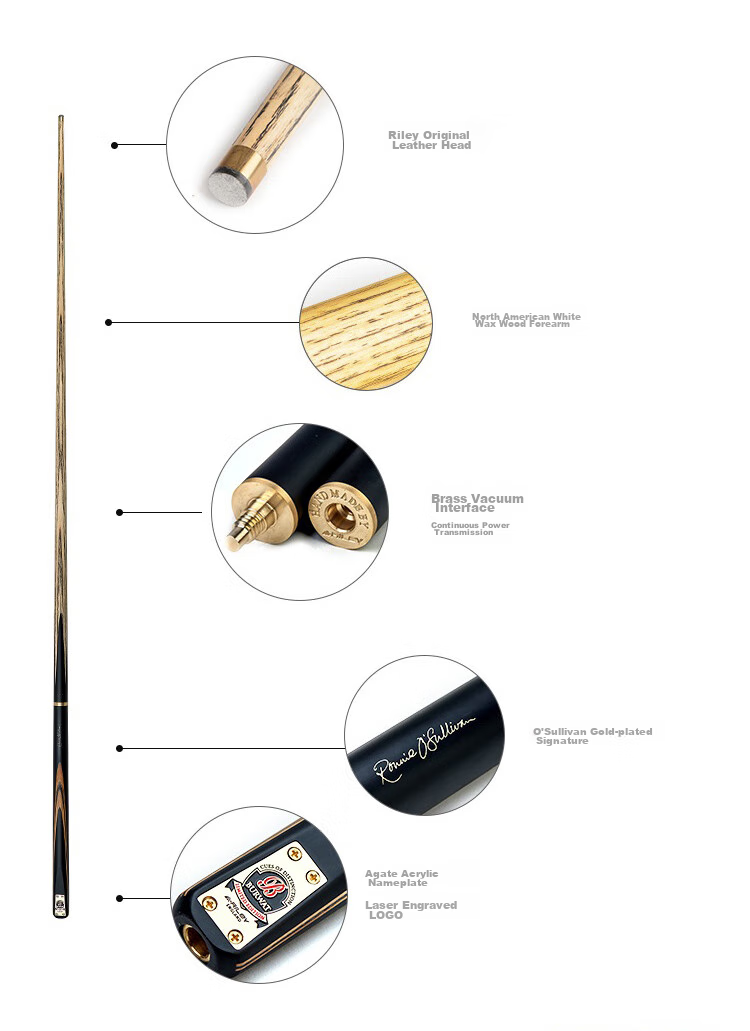 RILEY Pool Cue RBW-600 Snooker Small Tip Black 8 Chinese Eight-Ball Medium Tip Black Eight Billiard Cue 9.5mm 7