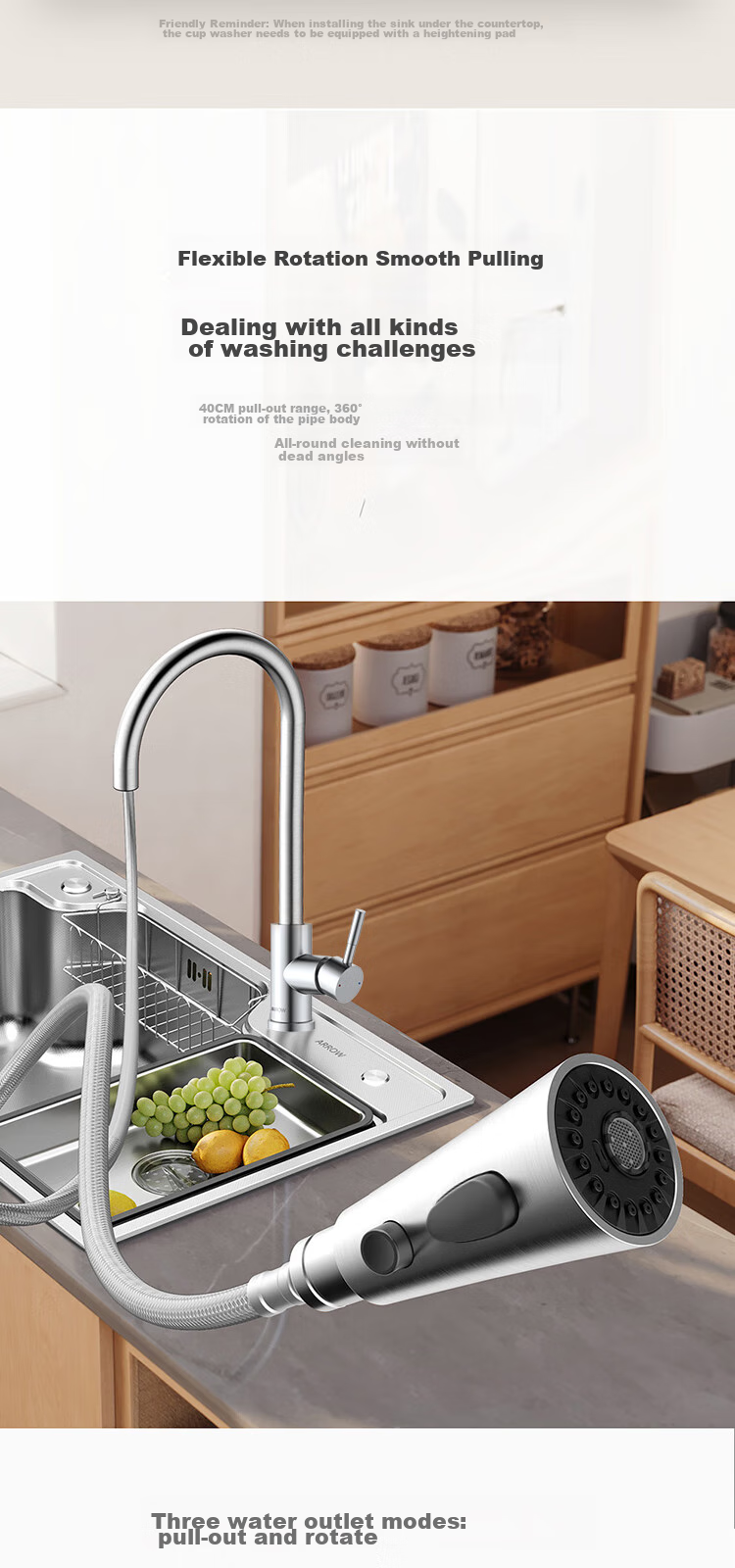 ARROW Sink, Kitchen Vegetable Washing Basin, Stainless Steel, Household Use, Japanese-Style Large Single Sink, AE5575452G23-YSS·75*48 13