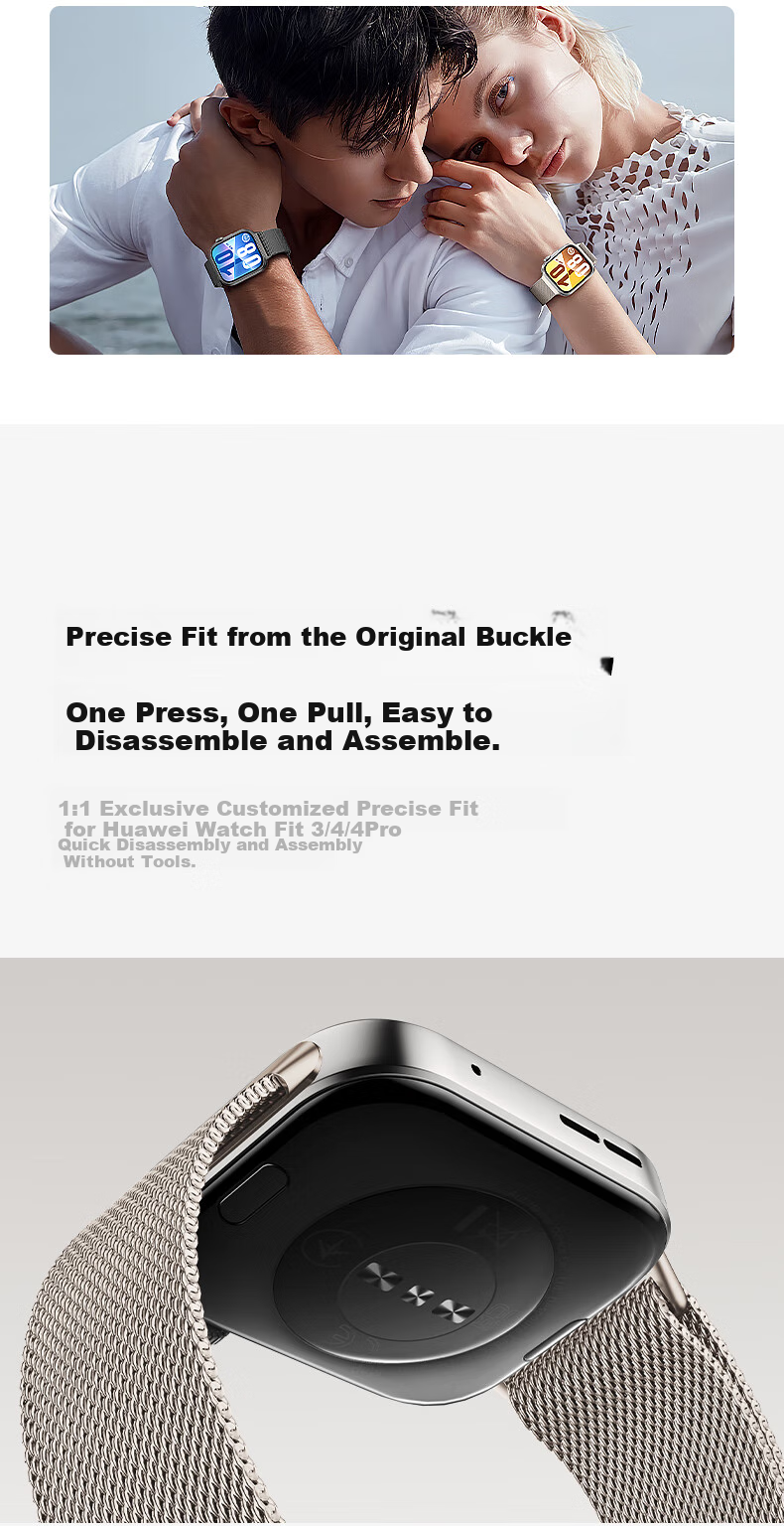 W&P Compatible with Huawei Fit 5 Strap, Milanese Loop for Huawei Watch Fit 5/4/3/4 Pro, New Metal Magnetic Stainless Steel Breathable Watch Band, WP · Starlight Color 15