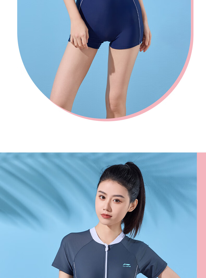 Li-Ning Women's Professional One-Piece Conservative Boyshort Swimsuit, Tummy-Covering Slimming Casual Training Hot Spring Swimwear, 473 Blue Purple 3XL 17