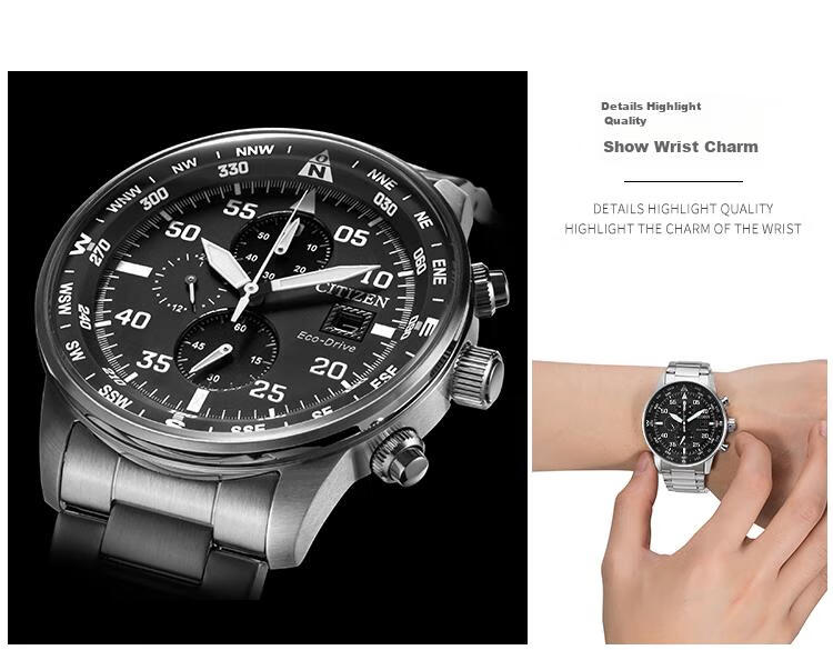 CITIZEN Watch for Men, Japanese And Korean Style, Eco-Drive, Three-Dial Black Face, Date Display, Steel Band, Business Style, Gift for Boyfriend, CA0690-88E 4
