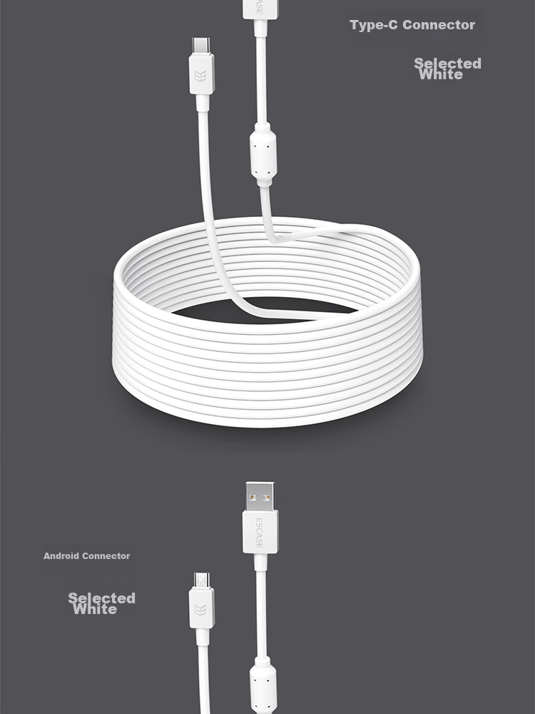 ESCASE Type-C Data Cable, 3 Meters Long, Fast Charging Extension, 2.1A Charger Cable, Suitable for Tablets, Fast Charging for Honor X60, Huawei Nova 13, Redmi Note 14 Pro, Anti-Interference Ci9 White 20