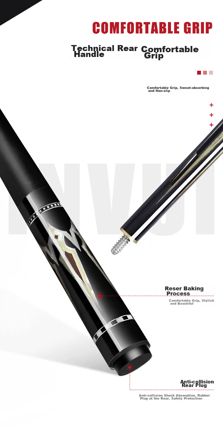 INVUI Pool Cue Tip, Chinese Black 8 High-Tech Carbon Fiber Detachable Billiard Cue with Cue Case CR10 4