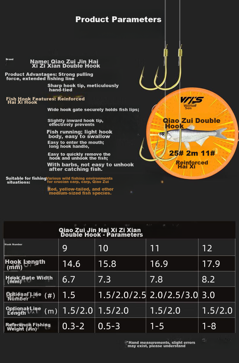 Weituosen Grass Carp Long Leader Double Hook Gold Sea Bream Hook 2 Meters [Line 3.0 Hook Size 12, 8 Sets] 10