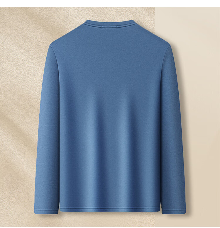 MONTAGUT [Leather Plaid Patchwork & Fleece-Lined Warm] Autumn And Winter Cotton Skin-Friendly Round Neck Long-Sleeve Sweatshirt, Gray-Blue, Size 54 5
