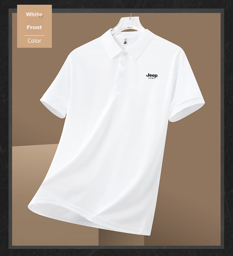JEEP SPIRIT Men's Short-Sleeve Polo Shirt, Summer Business Casual Collared Comfortable Breathable T-Shirt, White, XL 16