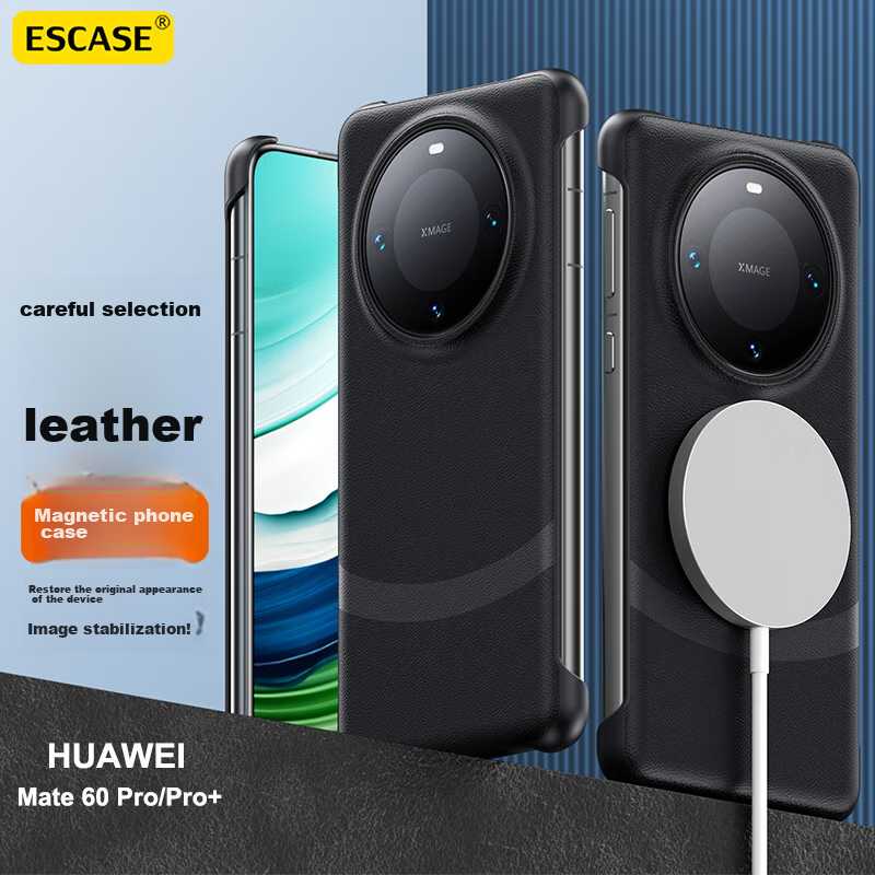 Чехол ESCAPE для Huawei Mate60Pro, магнитный, полузакрытый, противоударный, из кожи, черный
