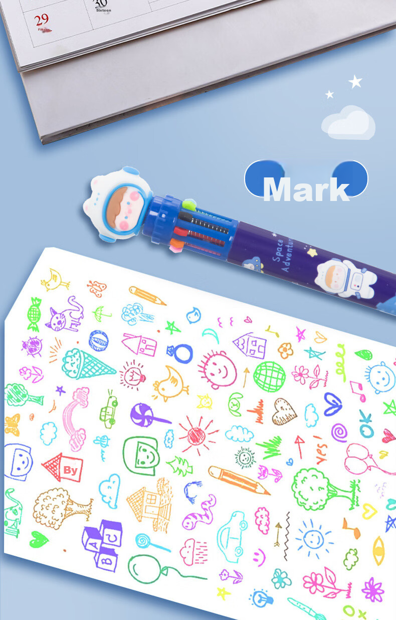 Licao Multi-Color 0.5mm Ballpoint Pen, Cartoon Colorful Pen, Push-Button Ten-Color Ballpoint Pen, Gift for Children, Creative Pen, Student Stationery, 1 Piece [Cute Panda Design] 11