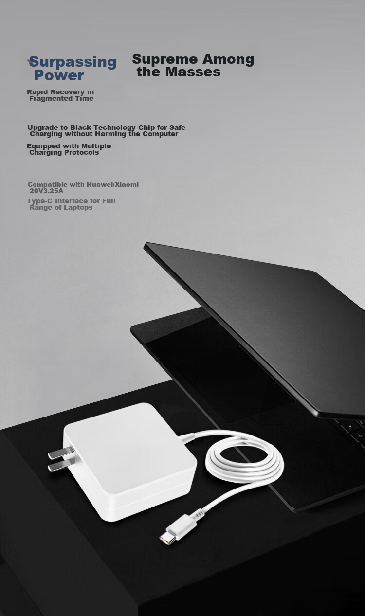Youpin, Suitable for Huawei/Xiaomi Laptops, 65W Type-C Power Adapter Cable, Fast Charging for Honor Magic And Redmi, Charging Cable for Matebook13 5