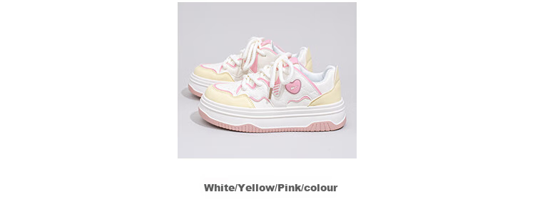 Huili Spring Women's Shoes, Dopamine Versatile Thickened White Sneakers K827Z, White/yellow/pink, Size 35 1