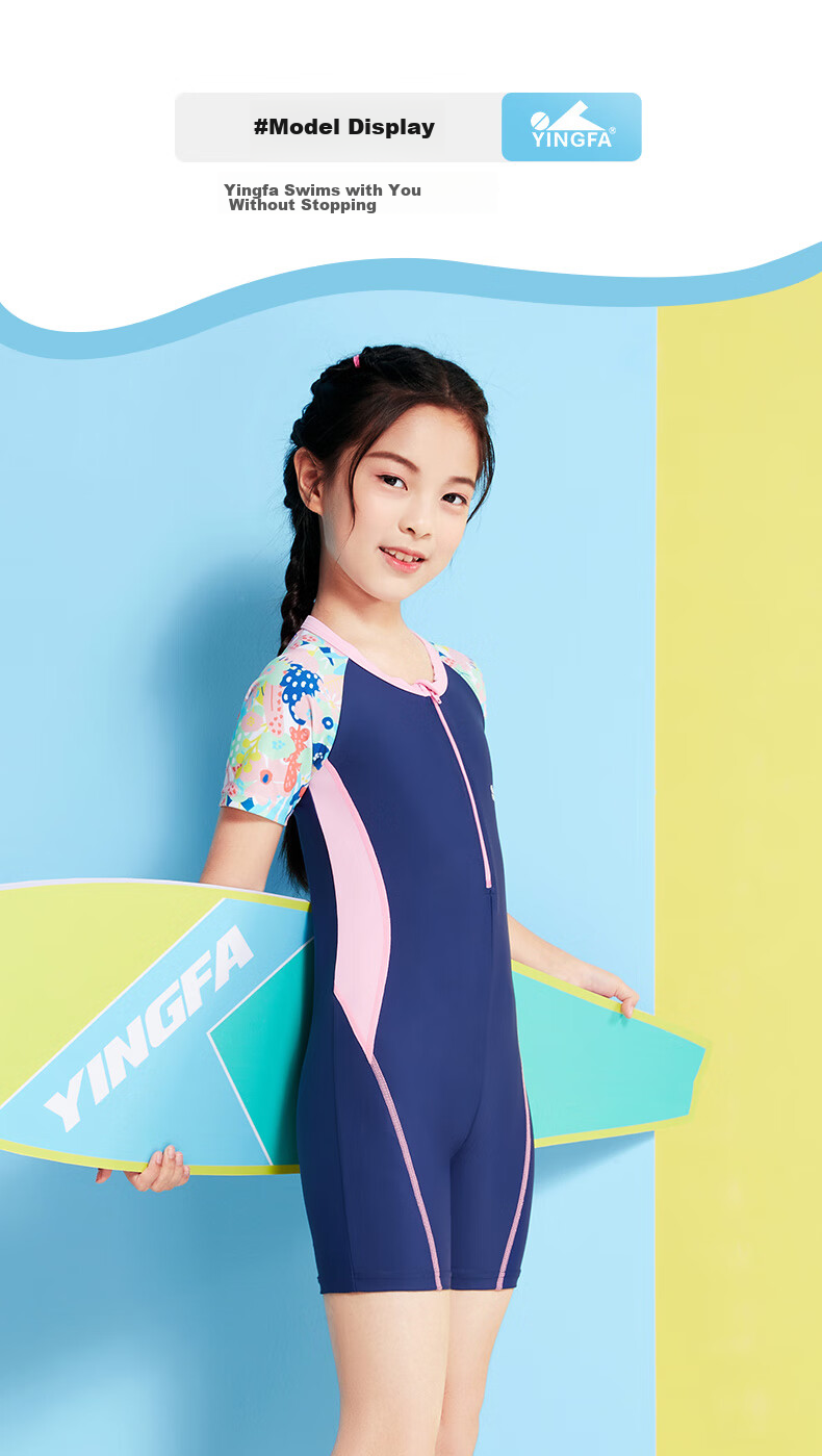 YINGFA Children's Swimsuit, Girls' One-Piece Swimwear for Big, Medium And Small Kids, Comfortable Quick-Dry Short Sleeve Swimsuit with Boyshorts, Suitable for Students, Hot Springs, Surfing And Swimming 11