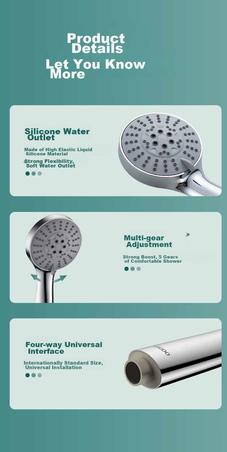 KEGOO Handheld Shower Head Set with 5 Water Settings, Shower Head Hose Base Three-Piece Set K201223 13