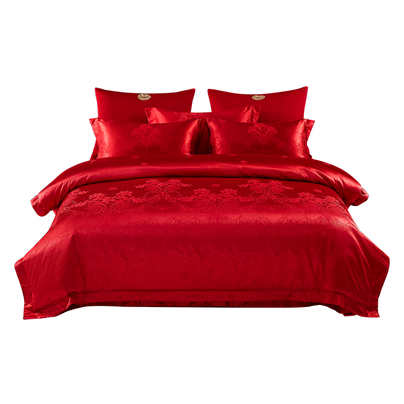 Shuixingjiafang Wedding Bedding Set of Four Pieces, Century-Long Perfect Match Jacquard Red Wedding Bed Sheet And Duvet Cover, New Marriage Gift, 1.5m Home Furniture Store