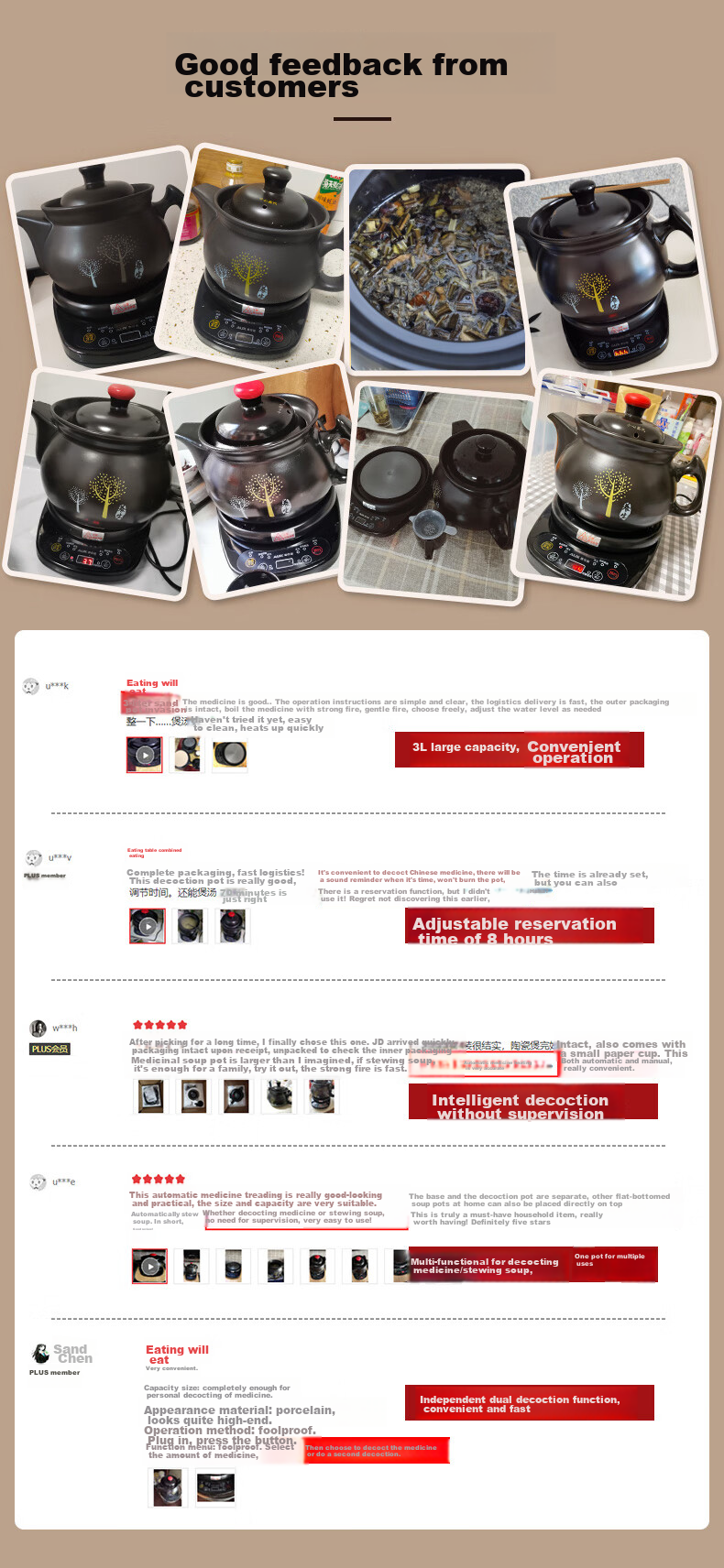 AUX Chinese Herbal Medicine Pot, Automatic Dual Decoction Function Electric Sand Pot, 3L Home Use Detachable Ceramic Chinese Herbal Medicine Pot, Hands-Free Decoction Health Pot HX-YS0301 3