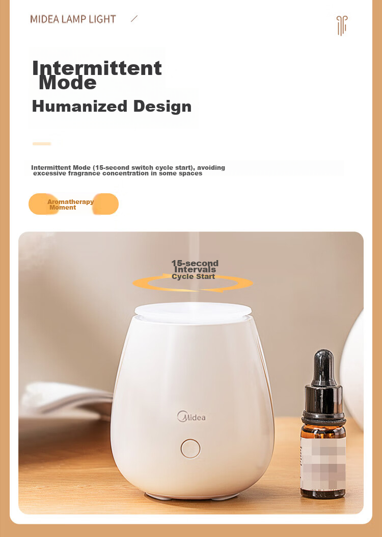 Midea Mini Night Light with Aromatherapy Diffuser, Home Humidifier, Holiday Birthday Gift, Colorful Bedside Mood Lamp 10