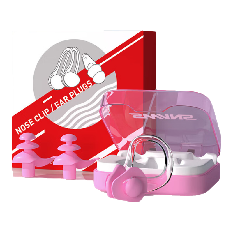 SWANS Swimming Earplugs And Nose Clips Set, Water-Resistant Professional Anti-Middle Ear Infection, for Adults And Children, Diving SPBD101 Pink