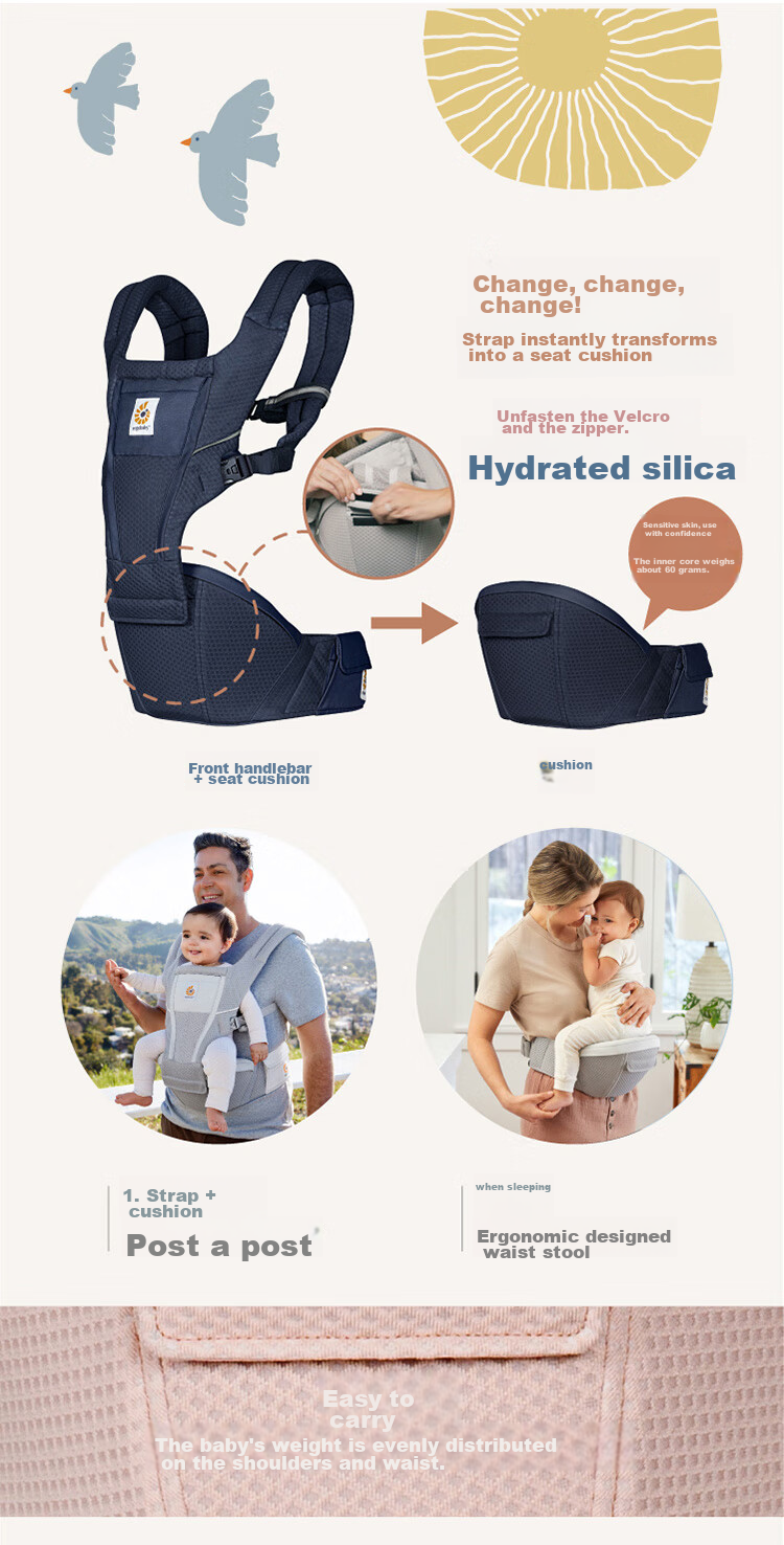 ERGObaby American Ergonomic Baby Carrier, Alta All-Stage Labor-Saving Ventilated And Breathable, 6 Carrying Methods, Baby Seat in Gray 17