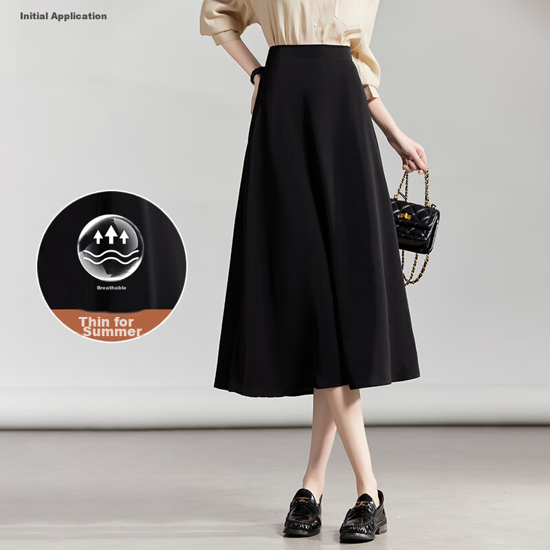 Chushen High-Waisted A-Line Summer Lightweight Skirt for Women, Draping Professional Casual Chiffon Umbrella Skirt, Flared Skirt S132B1290