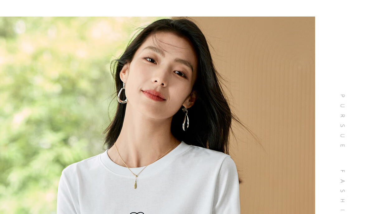 Chushen Women's Spring and Autumn Long Sleeve T-Shirt Pure Cotton Basic Loose Letter Print Crew Neck Top S143T2013 18