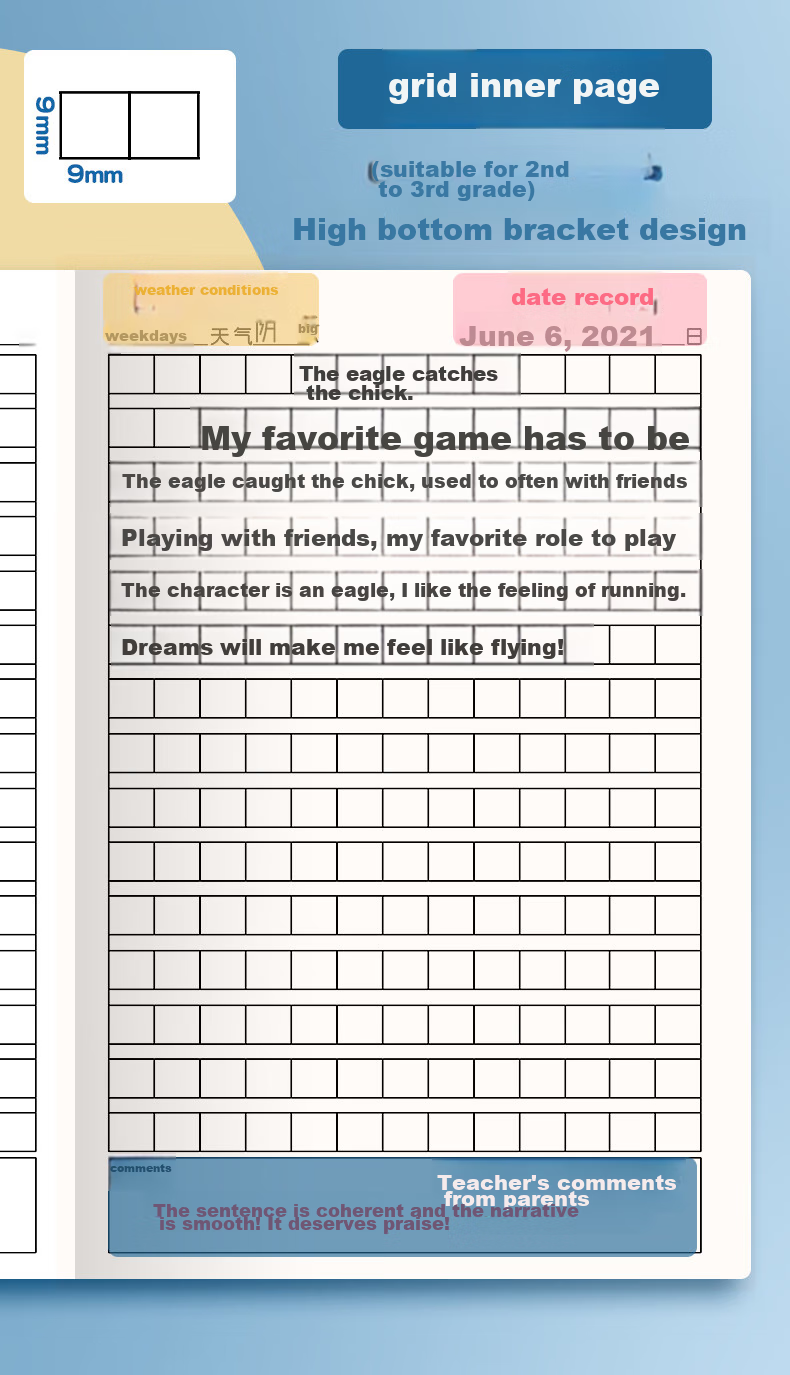 Jinzhi 4 Honda Grid Diary/Space Adventure Elementary School Student Glue-Bound Children's Notebook Writing Book First Grade Second Grade Third Grade Weekly Journal Notebook Elementary School Chinese Language Notebook 5