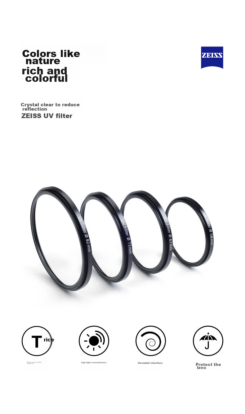 ZEISS UV Filter for Canon And Nikon DSLR Camera Lenses, 55mm Universal Protective Filter for Sony And Fuji Cameras, T* Multi-Coated High-Transparency Glass, Original Import 1