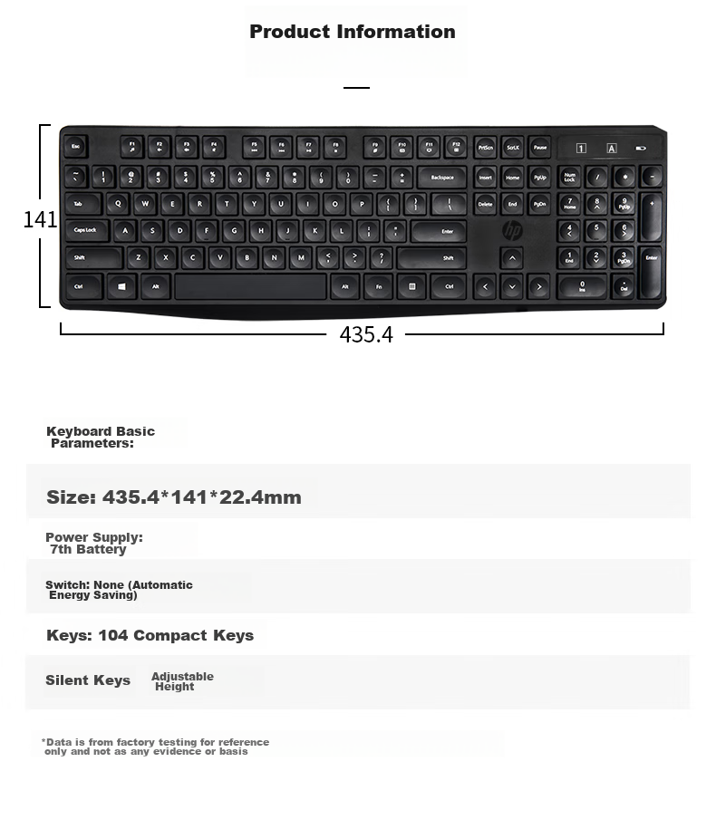HP Wireless Keyboard, Office Keyboard with 104 Keys, Wear-Resistant, Splash-Proof, Ergonomic Water Drop Keycaps, Comfortable Feel, Efficient Office And Gaming Keyboard C10 Black 6