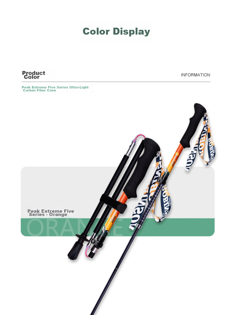 Lubinxun Full Carbon Fiber Trekking Pole, Ultra-Light Foldable Hiking And Climbing Multi-Functional Professional Outdoor Trail Running Poles, Orange Long 10