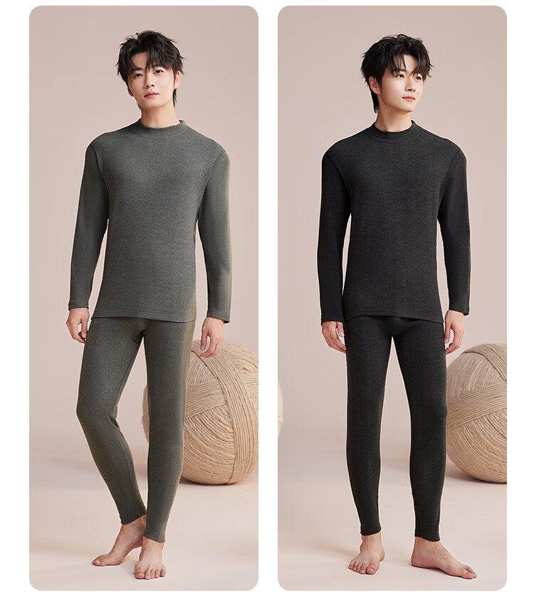 Hongdou Women's Thermal Underwear Set with Cashmere and Mulberry Silk, Semi-Turtleneck Brushed Base Layer Autumn Top and Bottom 3