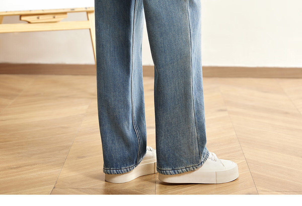 Halo Queen Women's Jeans, Spring And Autumn High-Waisted Slimming Cat Paw Design, Fashionable Versatile Straight-Leg Pants, New Product H144N3001 22