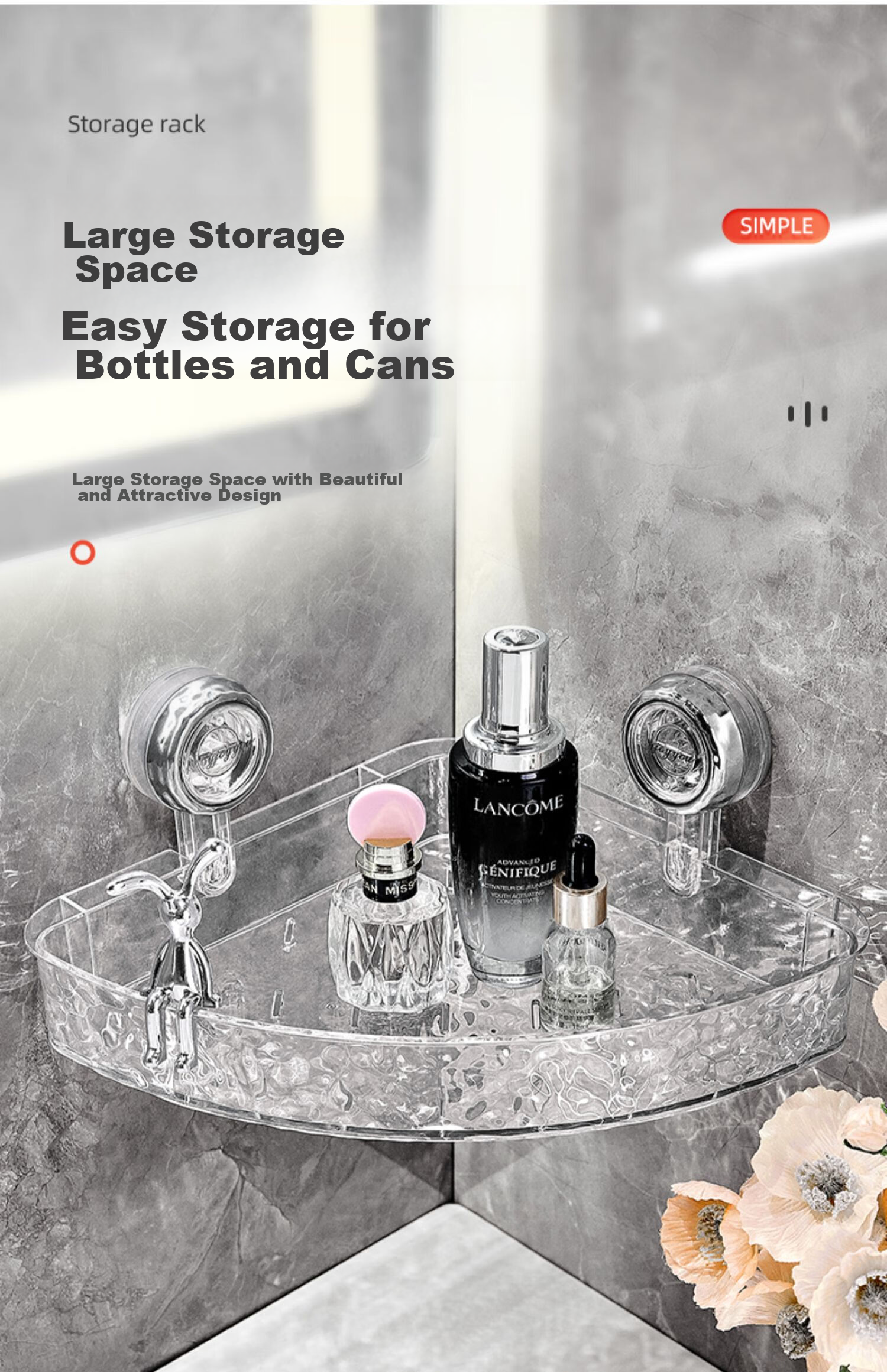 YOUQIN Bathroom Suction Cup Storage Rack, Wall-Mounted without Drilling, Bathroom Sink Organizer, Triangular Basket 4