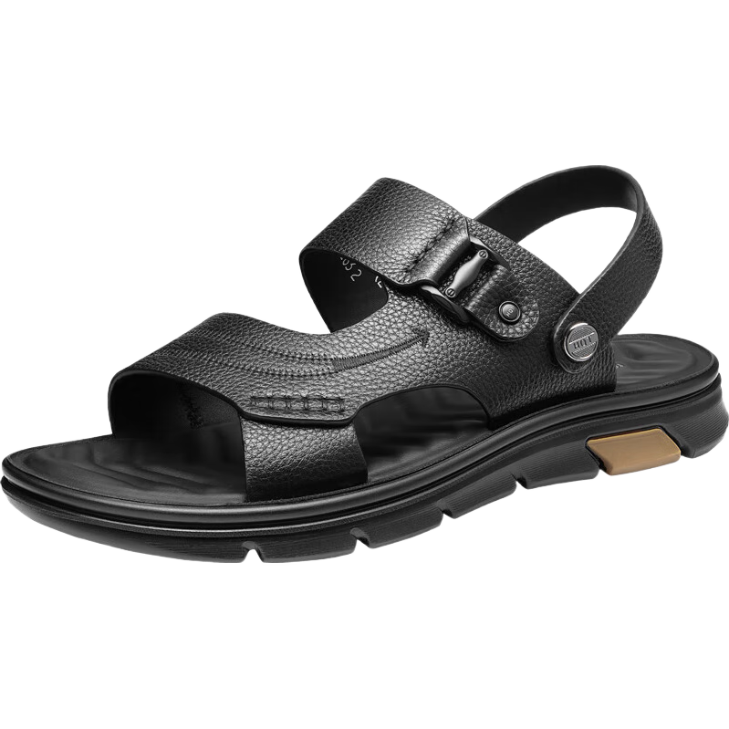 RED DRAGONFLY Men's Sandals, Lightweight Slippers, Summer Cowhide Beach Shoes, Open-Toe Breathable Two-Way Wear WTT22118J Black Size 39