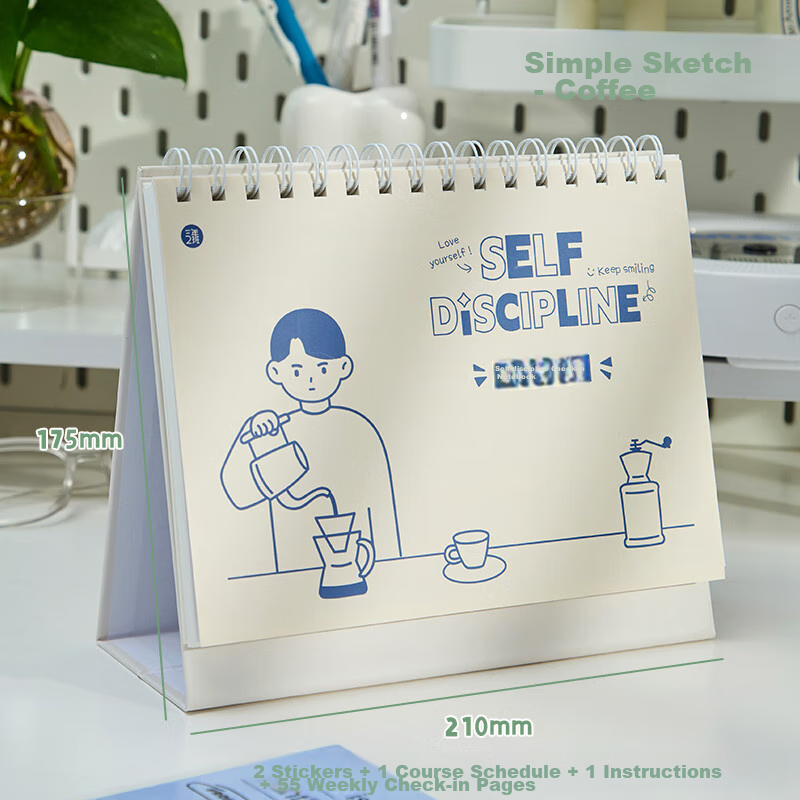 Sannianerban Simple Self-Discipline Check-In Notebook, Daily Planner, Student Summer Vacation Schedule Book, Check-In Plan Book, Coffee