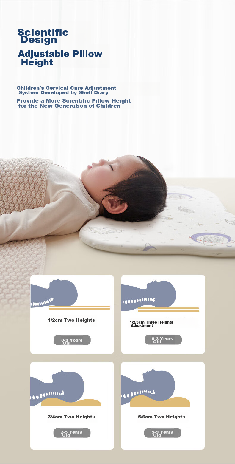 SHELL DIARY Children's Neck Support Pillow, Baby Silicone Pillow for Ages 2-3 All Seasons 6